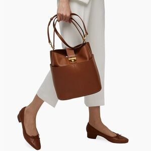 Veronica Beard Crest Lock Bucket Bag Brown Hazelwood